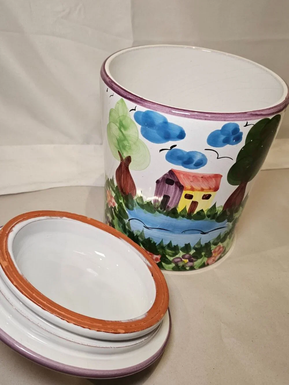 Williams Sonoma Vintage Hand Painted Portugal Ceramic Cookie Jar Canister